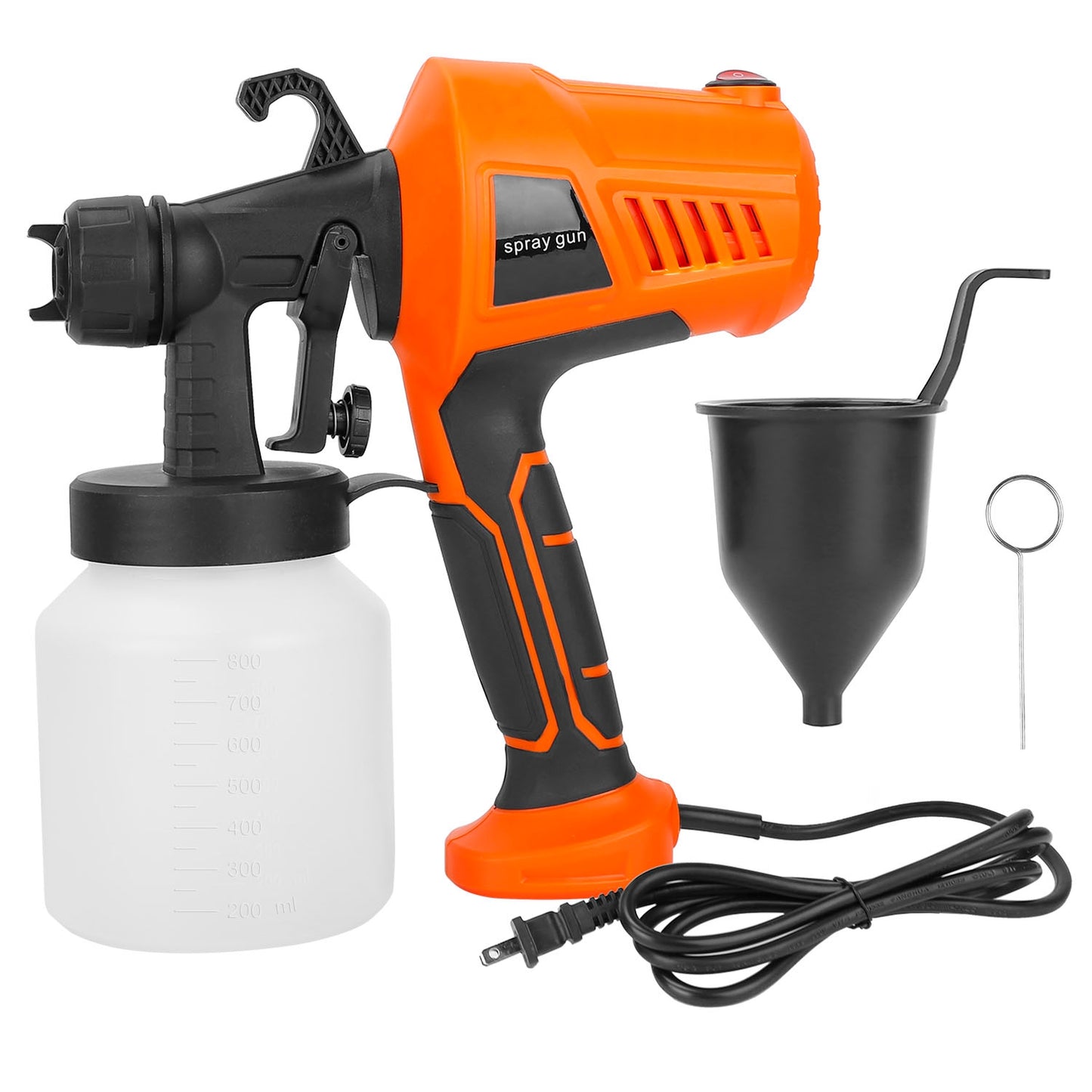 700W Electric Paint Sprayer Handheld HVLP Spray Painter Painting Spray Gun For Fences Brick Walls w/ 3 Spray Patterns 800ML Detachable Cup - Orange -