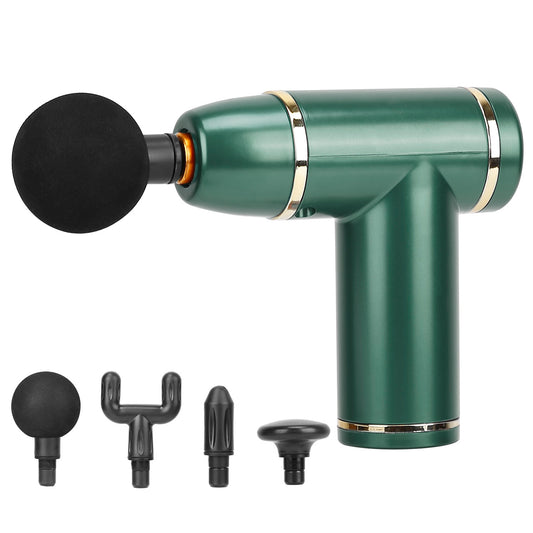 Percussion Massage Gun USB Type C Rechargeable Deep Tissue Vibration Massager Handheld Leg Body Cordless Massager w/ 4 Interchangeable Heads 8 Intensi - Green -