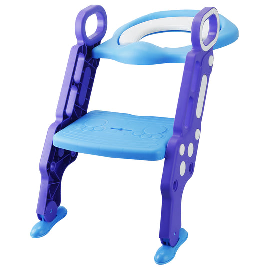 Potty Training Toilet Seat w/ Steps Stool Ladder For Children Baby Splash Guard Foldable Toilet Trainer Chair Height Adjustable Pedal Anti-Slip Feet 1 - Blue -