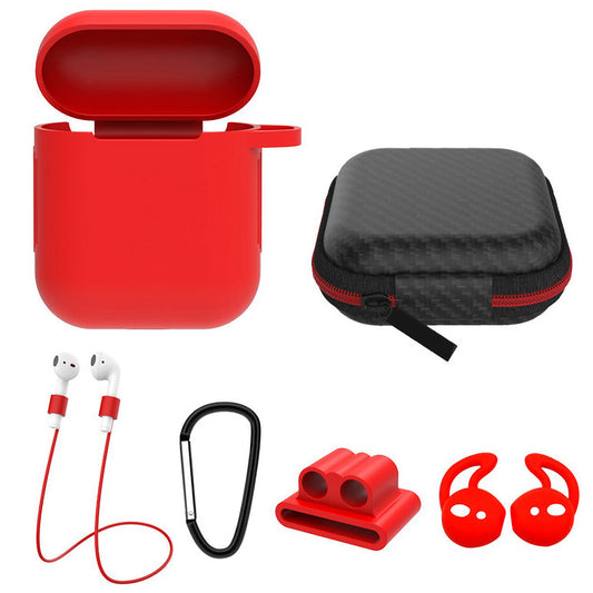 Silicone Case for Apple AirPod 1 2 AirPods Protective Cover Skin w/Strap Ear Hooks Watch Band Holder - Red -