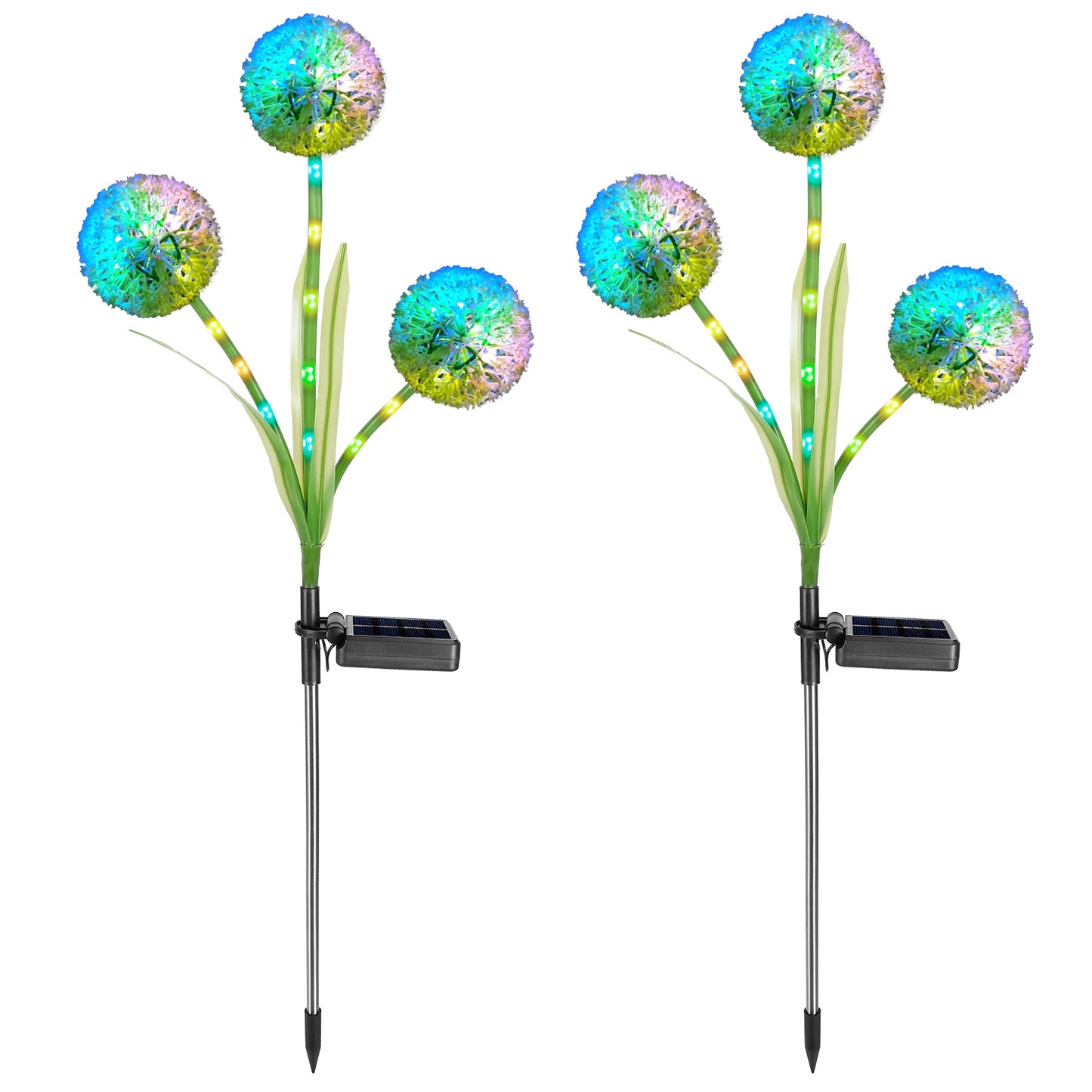 2 Pcs Dandelion Solar Light 36LED Beads Outdoor Garden Lawn Pathway Landscape Stake Lamp Colorful Ornamental Light