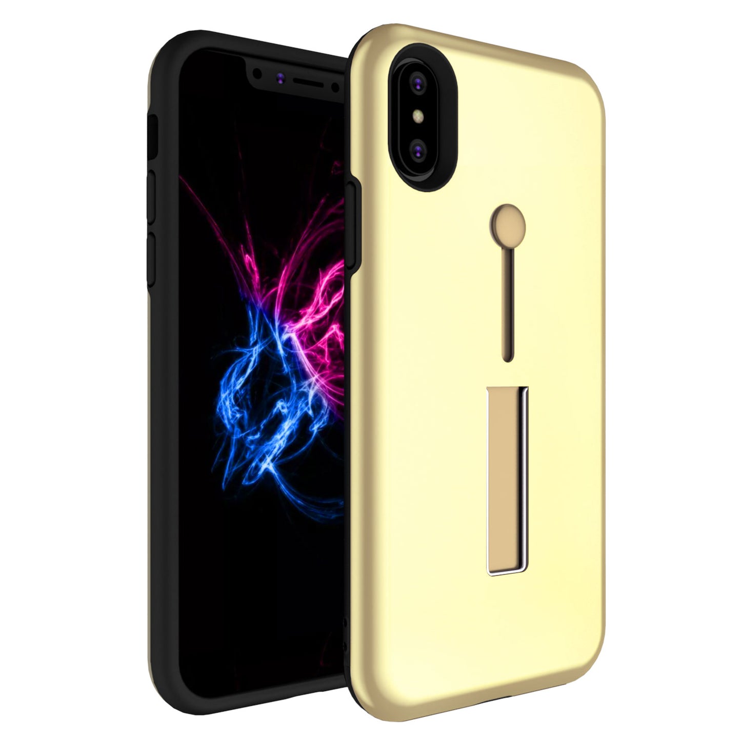 Finger Strap Phone Case for iPhone X Drop-protection Finger Ring Rugged Phone Case with Kickstand Dual Layer Case - Gold -