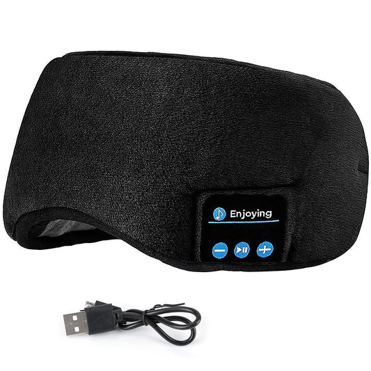 Sleep Eye Mask Wireless Headphones Adjustable Hands-free Skin Friendly Cotton Mask Headsets w/ Speakers Microphone Washable For Insomnia Travel - Black -