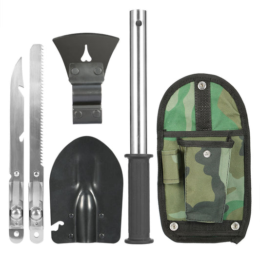 6-in-1 Multi Tool Survival Kit Shovel Knife Axe Saw Nail Puller w/ Pouch Outdoor Gear Camping - Multi -