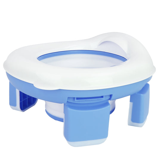 Portable Toddler Potty Toilet Foldable Potty Training Seat Cover with Splash Guard Include Storage Bag 20Psc Potty Bags Baby Toilet Trainer for Indoor - Blue -