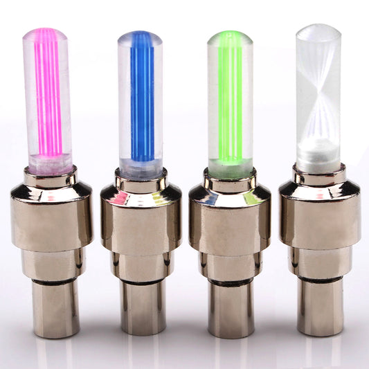 2 LED Tire Valve Caps Light Bike Bicycle Motorcycle Wheel Light Car Tire Valve Lamp w/ Batteries