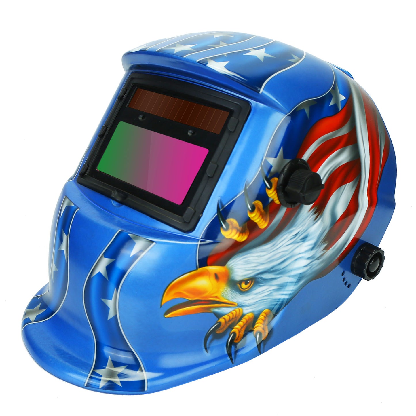 Welding Helmet Solar Powered Auto Darkening Hood with Adjustable Wide Shade Range 9-13 for Mig Tig Arc Weld Grinding Welder Mask - Blue -