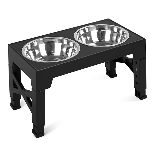 Dog Raised Bowls with 5 Adjustable Heights Stainless Steel Elevated Dog Bowls Foldable Double Bowl Dog Feeder for Small Medium Large Size Dog - Black -