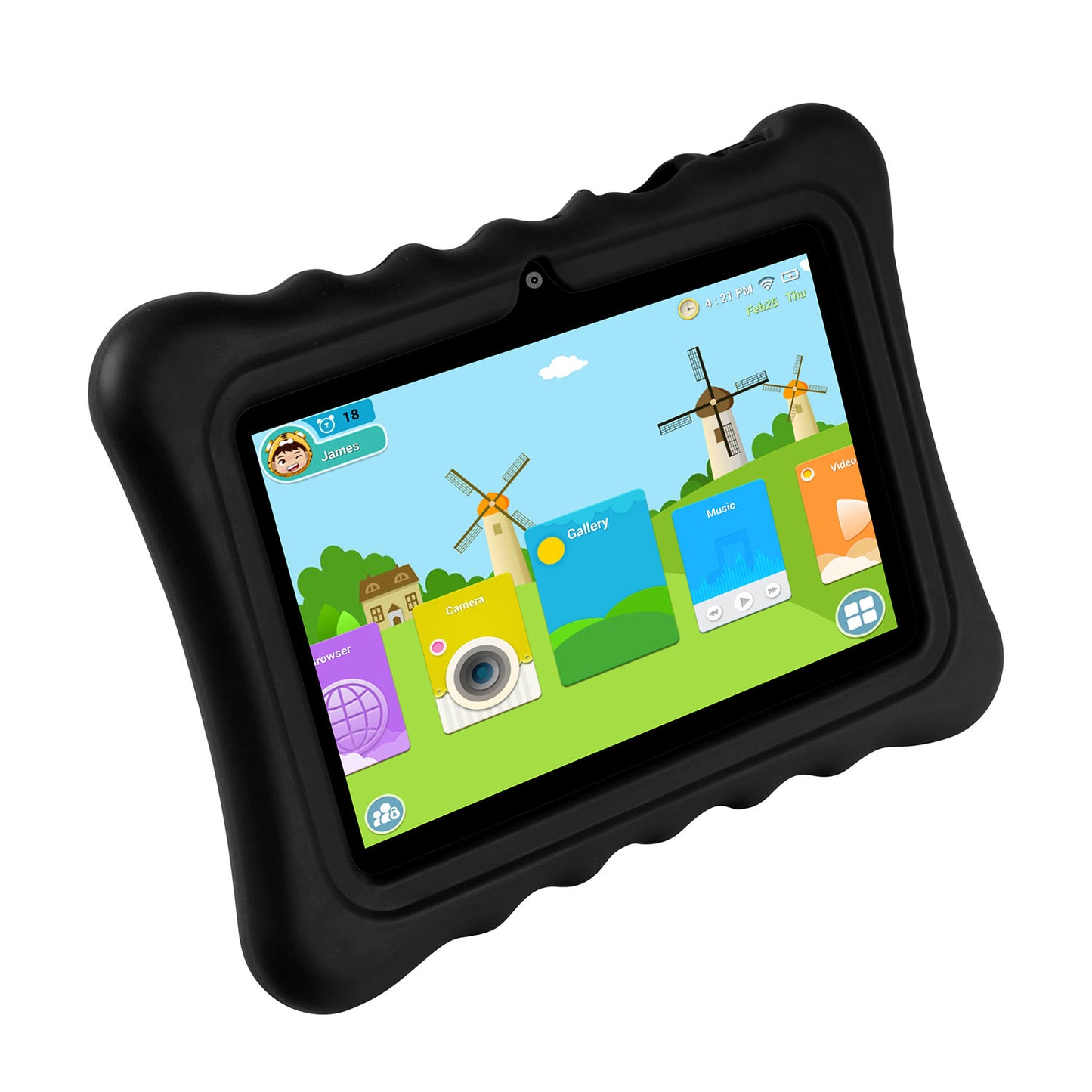 Shock-resistant Silicone Snap-on Case with Stand for 7” Tablets - Black -