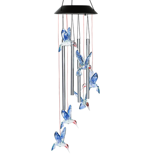 Solar Wind Chime Lights Hummingbird Decorative Lamp 7 Color Changing IP55 Waterproof Hanging String Lights For Home Garden Party Festival - Blue -