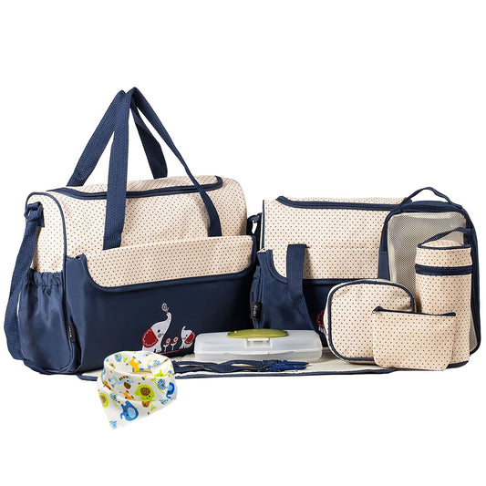 11Pcs Baby Nappy Diaper Bags Set for Mom Dad Mummy Shoulder Bags Multifunctional Diaper Handbags with Food Bag Bottle Bag Diaper Pad Burp Cloth 2 Hook - Navy Blue -