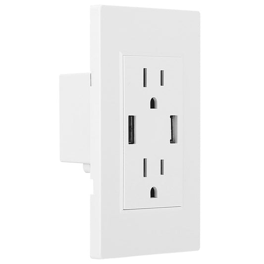 USB Wall Outlet Dual 2.4A USB Wall Charger High Speed Duplex Wall Socket US Standard - White -