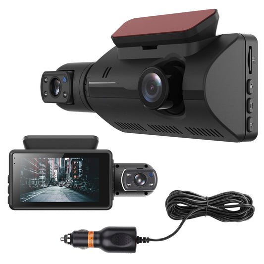 Dual Lens Car DVR Dash Cam Video Recorder 720P Front Inside Camera Loop Recording Night Vision Driving Vehicle Recorder - Black -