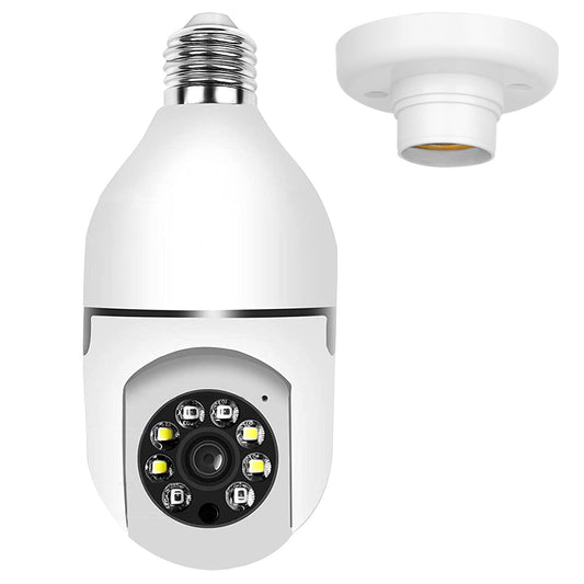 E27 WiFi Bulb Camera 1080P FHD WiFi IP Pan Tilt Security Surveillance Camera with Two-Way Audio Night Vision Motion Detection Function APP Control - White -