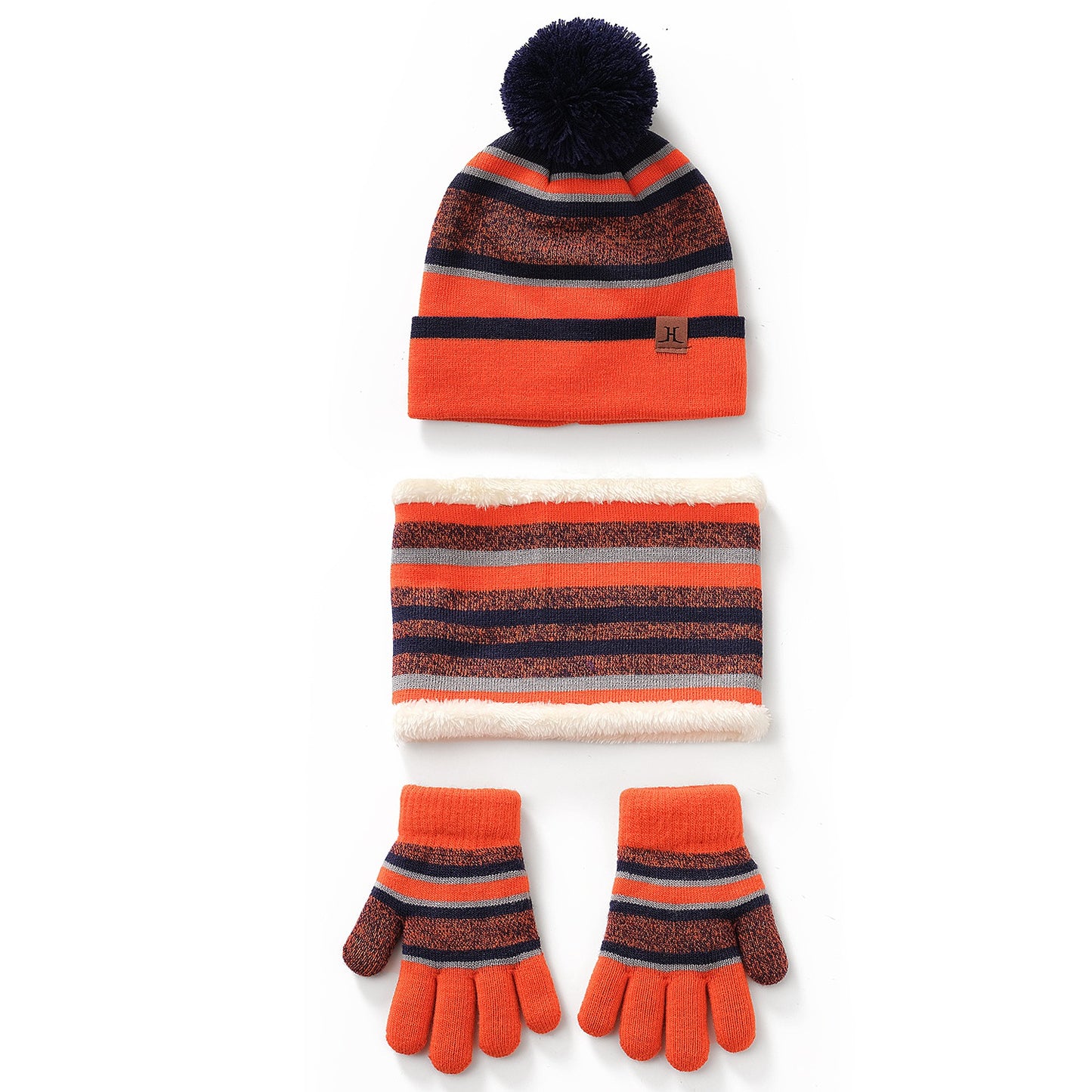 Winter Kids Knitted Hat Scarf Gloves 3Pcs Boys Girls Winter Warm Beanie Hat and Glove Scarf Set Beanie Neck Warmer Mittens for 4-7-Year-Old Kids - Orange -