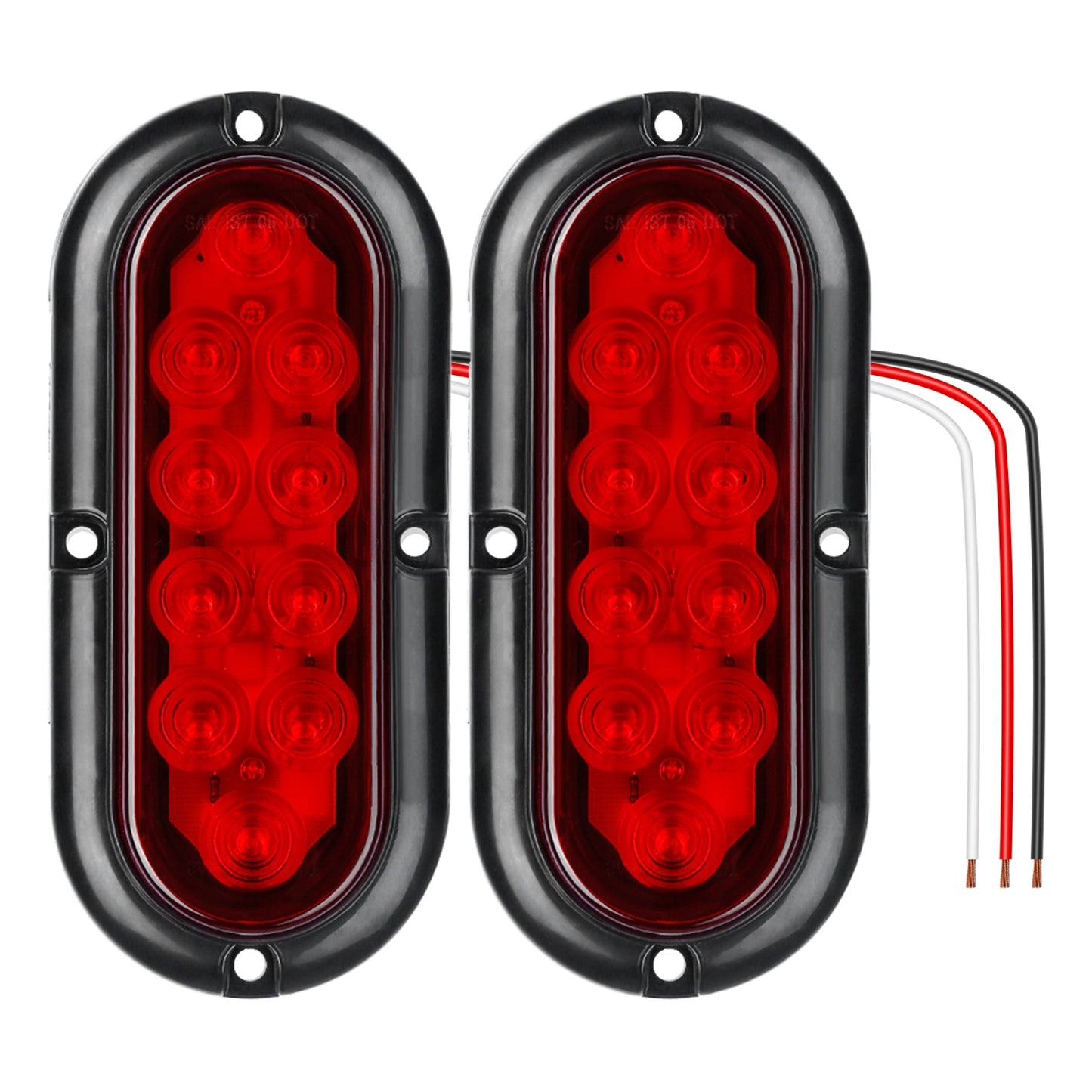 2Pcs Oval LED Brake Light 10LEDs Lamp Stop Turn Tail Light IP65 Waterproof Oval Red Trailer Tail Light for Trunk Jeep RV etc. - Black -