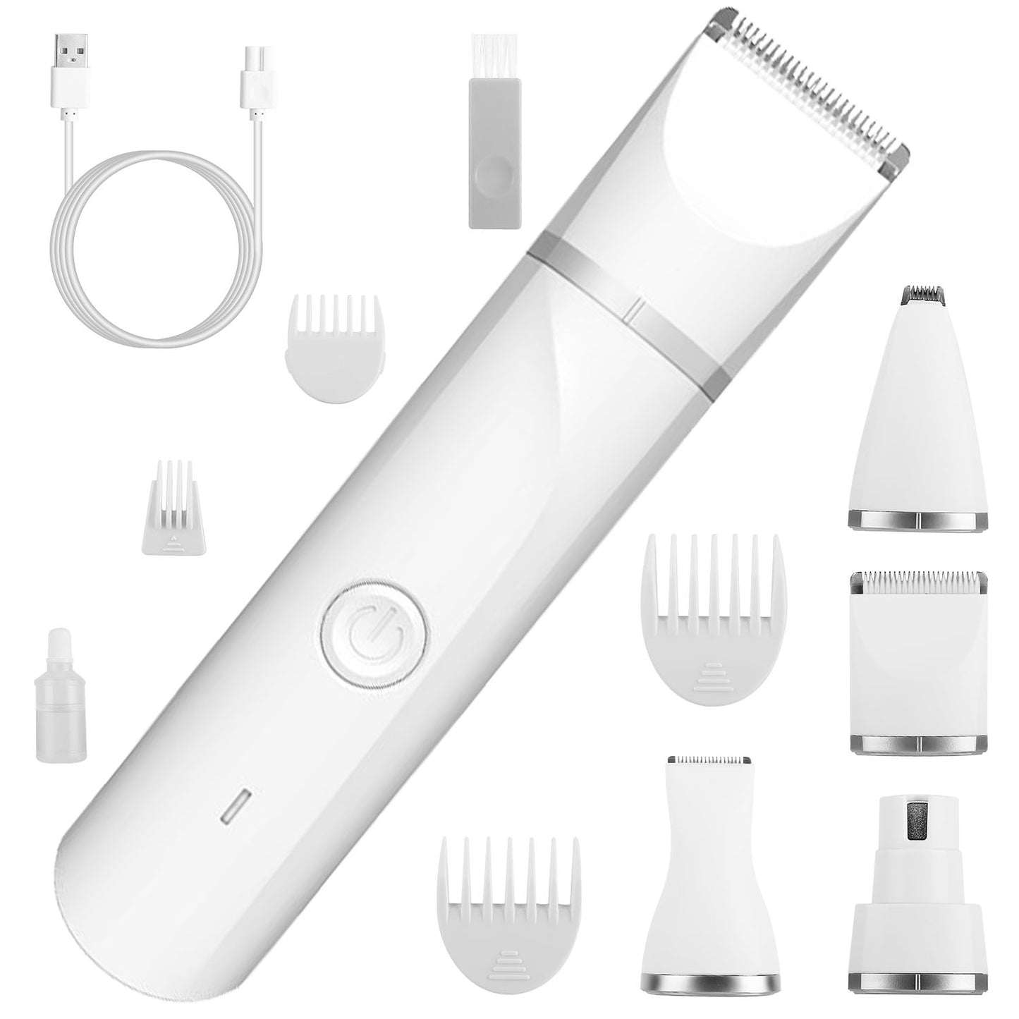 4 In 1 Electric Pet Dog Cat Grooming Kit Cordless Rechargeable Pet Hair Trimmer Shaver Set Low Noise Nail Grinder with 4 Guide Combs - White -