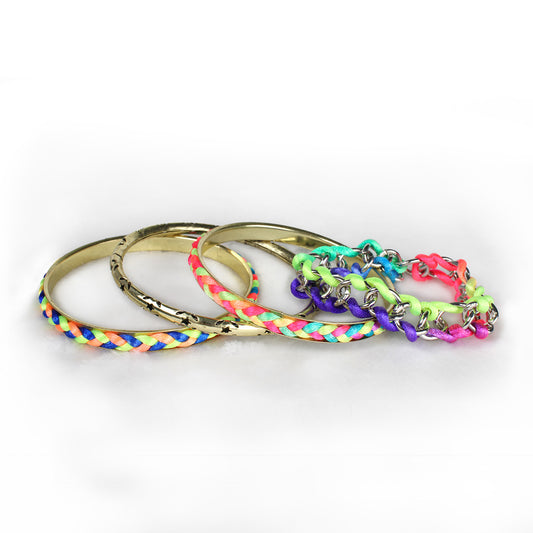 4-Piece Colorful Woven Burnished Gold Bracelet Set - Multi -