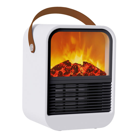 1500W Portable Electric Fireplace Heater 2 Gear Temperature PTC Ceramic Space Heater with Realistic Burning Flame Overheating Tip Over Protection 3S H - White -