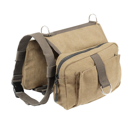 Pet Dog Backpack Hound Hiking Camping Saddle Bag Cotton Canvas For Medium Large Dog - Khaki -