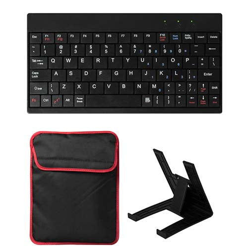 Tablet PC Sleeve Bag Case Stand For Tablet Under 10in w/ USB Mini Keyboard Two Layer Pockets - Black -