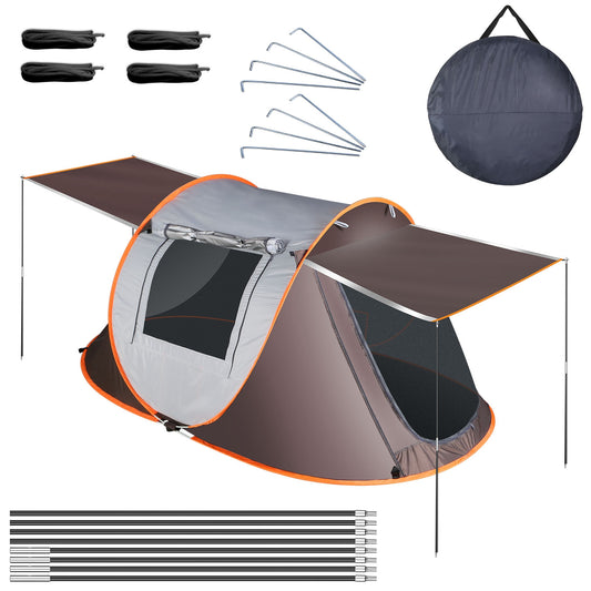 3-4 Person Pop Up Tent Automatic Setup Camping Tent Waterproof Instant Setup Tent with 4 Tent Poles 2 Mosquito Net Windows Carrying Bag for Hiking Cli - Khaki -