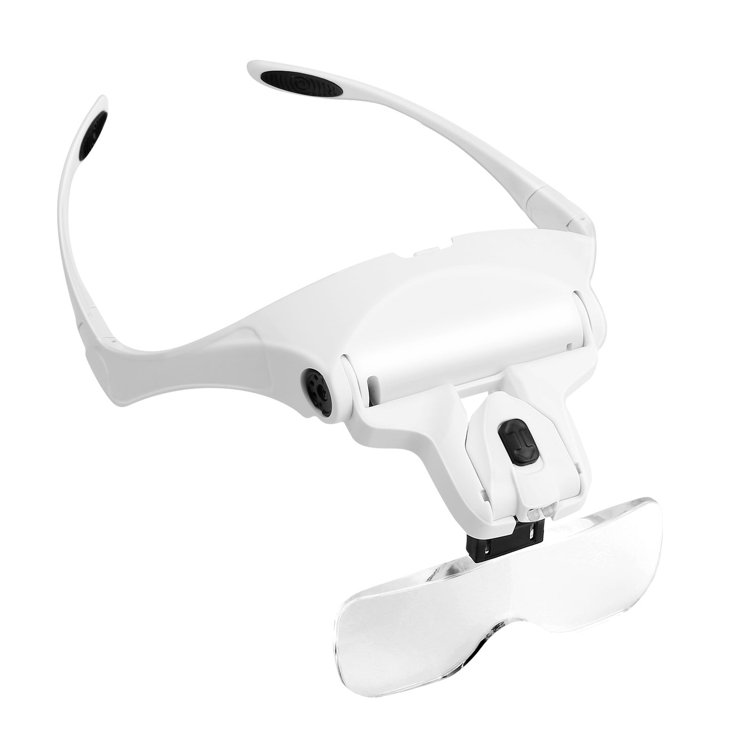 Headband Magnifier LED Illuminated Head Magnifying Glasses Bracket Hands Free Loup with 5 Detachable Lenses - White -