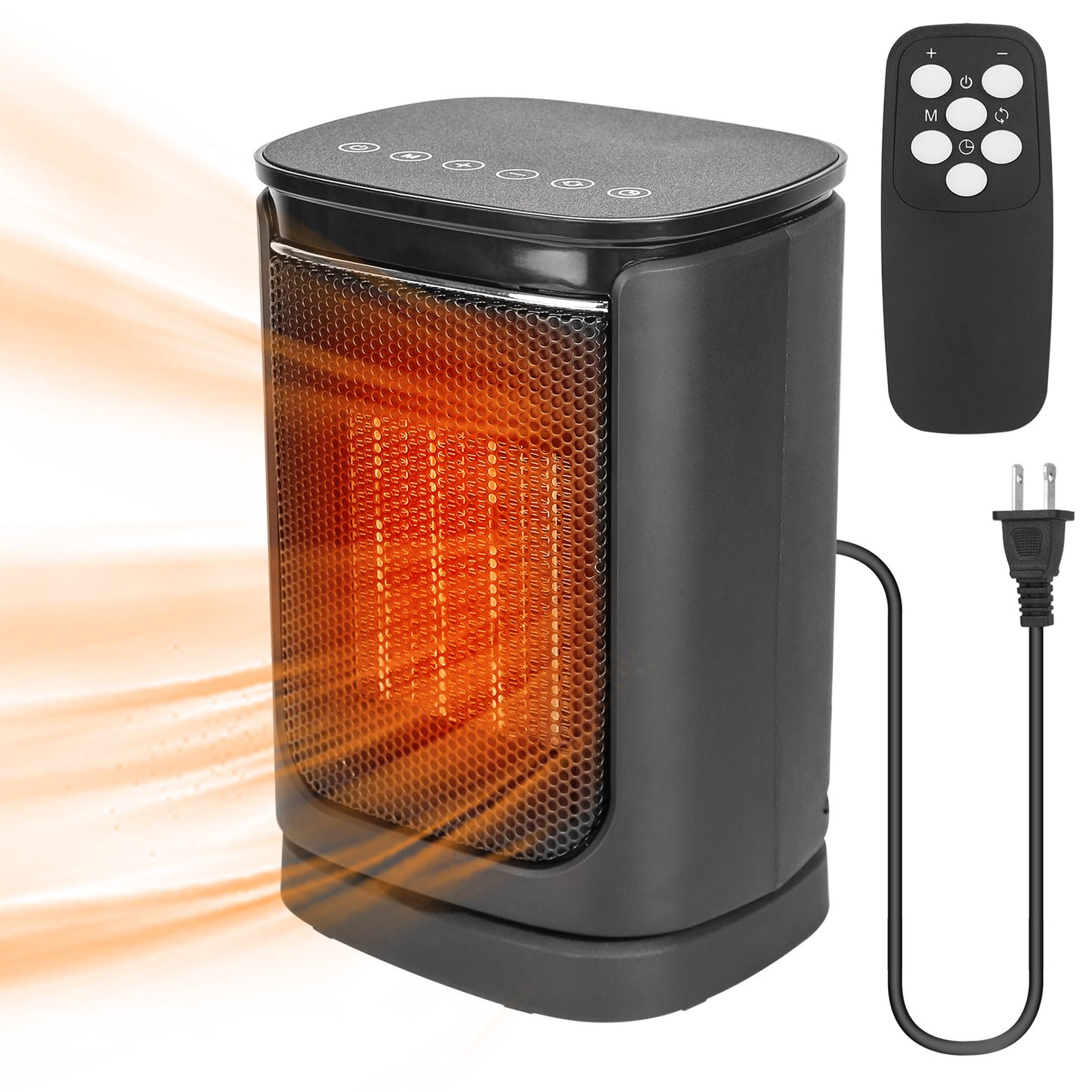 1500W Electric Space Heater Ceramic Heater Fan 90ºOscillating Heating Fan with 3 Modes Remote Control Digital Display Tip-over Overheating Protection - Black -