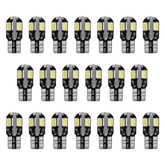 20Pcs T10 SMD5730 LED Light Bulbs 6000K Wedge Light Lamps Dome Map License Plate Car Interior Festoon Lights Kits