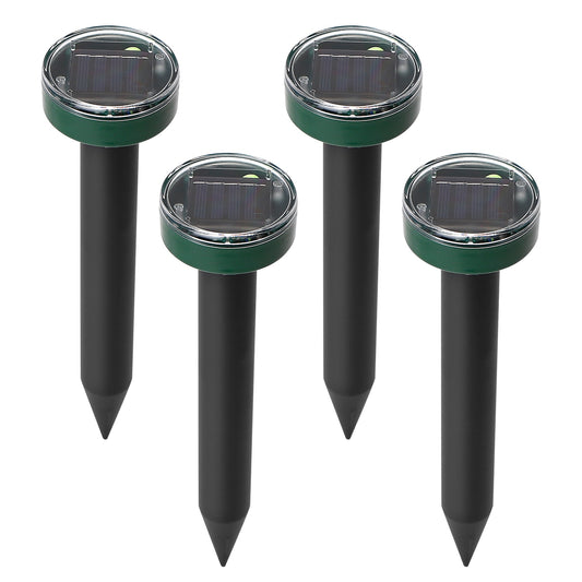 4Pcs Solar Powered Mole Repeller Sonic Gopher Stake Repellent Waterproof Outdoor For Farm Garden Yard Repelling Moles Gopher Snake Vole Rat Mice Mouse - Black -