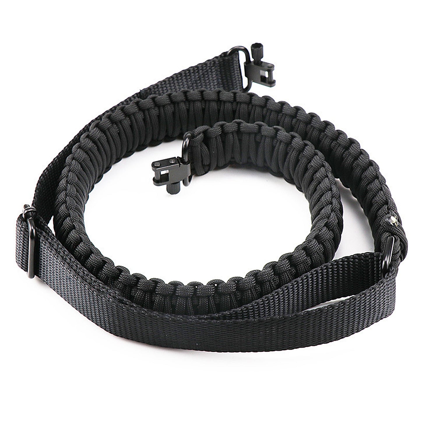 Tactical Paracord Sling Adjustable Paracord Strap Gun Belt Rifle Gun Sling w/ Dual Point 360 Degree Swivel Rotating Latches - Black -