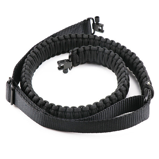 Tactical Paracord Sling Adjustable Paracord Strap Gun Belt Rifle Gun Sling w/ Dual Point 360 Degree Swivel Rotating Latches - Black -