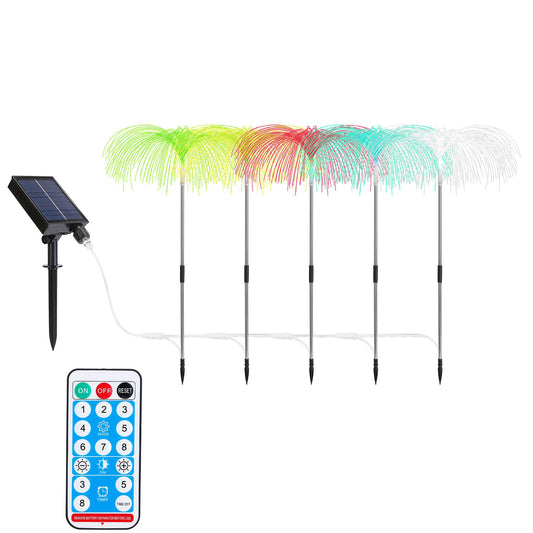 5 In 1 Outdoor Solar Light Jellyfish Landscape Stake Decorative Lamp Light with 8 Lighting Modes 5 Colors Ornamental Light for Yard Patio Garden Pathw