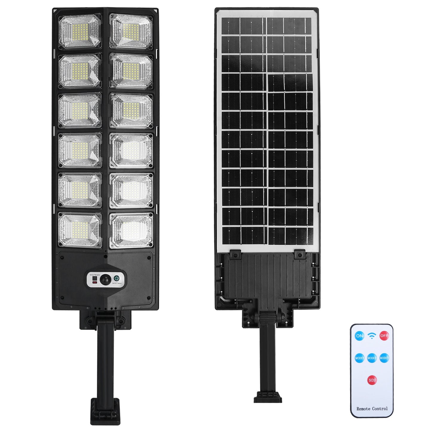 Solar Powered Wall Light 504 LED Beads PIR Motion Sensor Lamp Outdoor IP65 Waterproof with Remote Control for Garage Front Door Garden Pathway - Black -