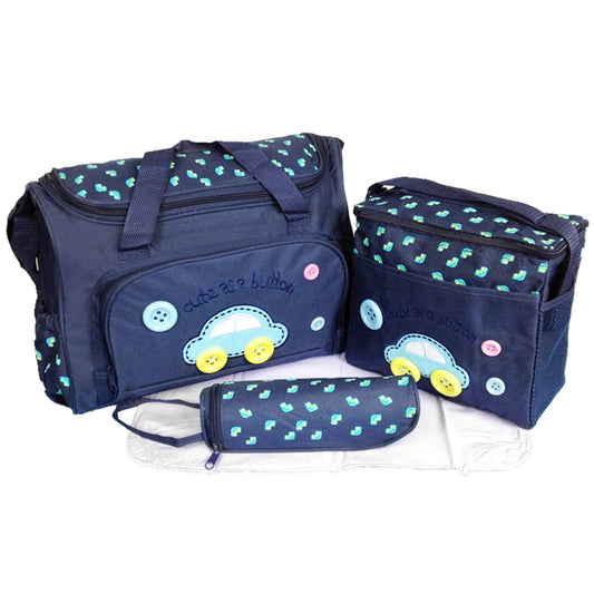 4Pcs Diaper Bag Tote Set Baby Napping Changing Bag Shoulder Mummy Bag with Diaper Changing Pad - Dark Blue -