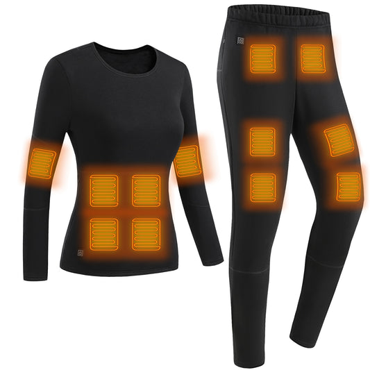 Heated Underwear Set Thermal Long Shirt Pants Electric Heating Long Johns Heated Top Pants Set with 28 Heating Zones 3 Heating Modes - Black - 2XL