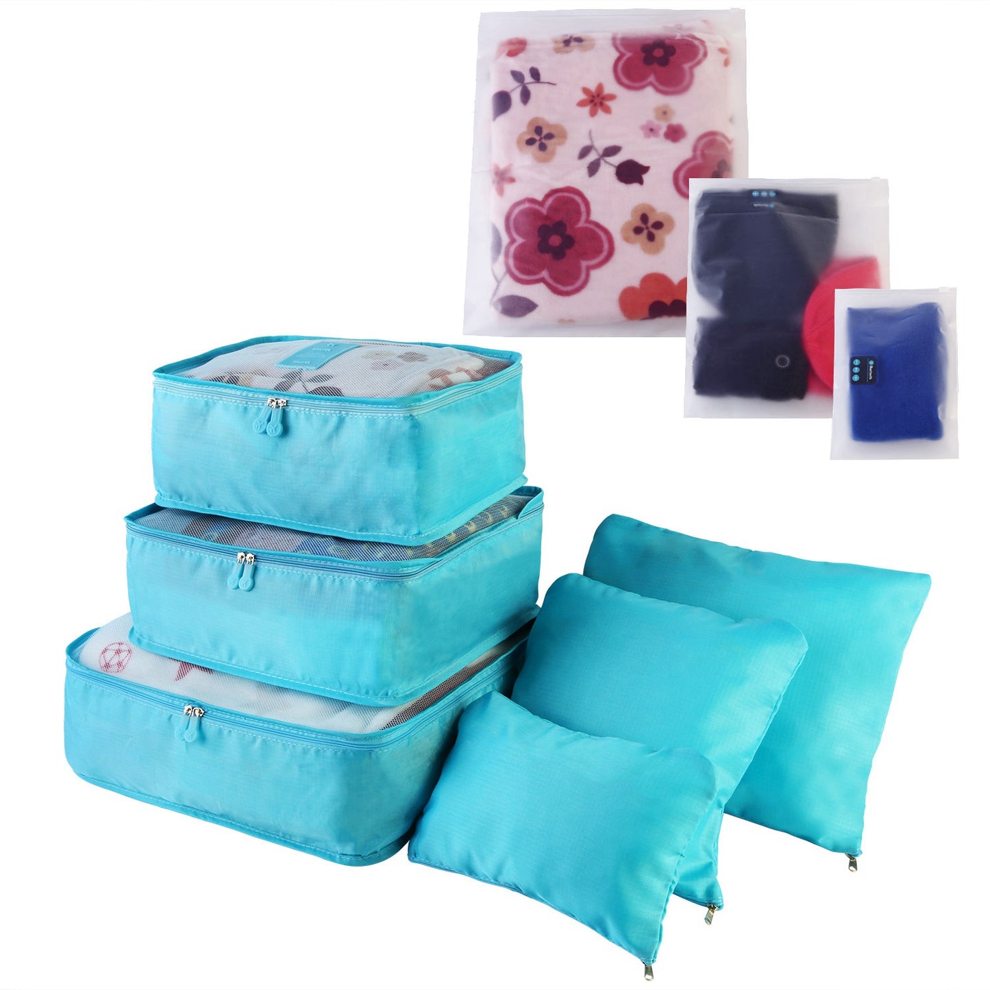 9Pcs Clothes Storage Bags Water-Resistant Travel Luggage Organizer Clothing Packing Cubes for Blouse Hosiery Stocking Underwear - Blue -