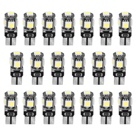 20Pcs T10 SMD5050 LED Light Bulbs 6000K Wedge Light Lamps Dome Map License Plate Car Interior Festoon Lights Kits