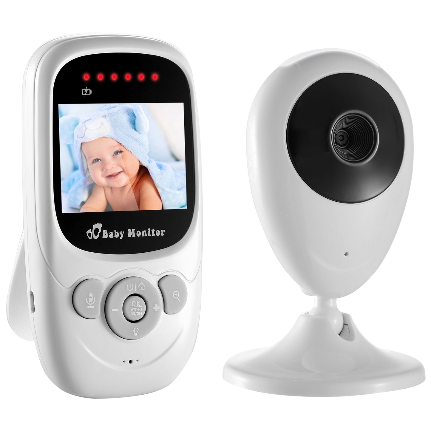 656FT Video Baby Monitor w/ Digital Camera Infrared Night Vision 2.4’’ LCD Two-way Talk Zoom Function 2.4GHz Wireless Transmission Temperature Monitor - White -