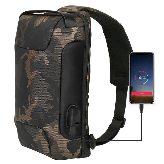 Men\'s Sling Backpack Waterproof Anti-theft Shoulder Crossbody Chest Bag Messenger Sling Bag Daypack w/ USB Charging Port - Camouflage -