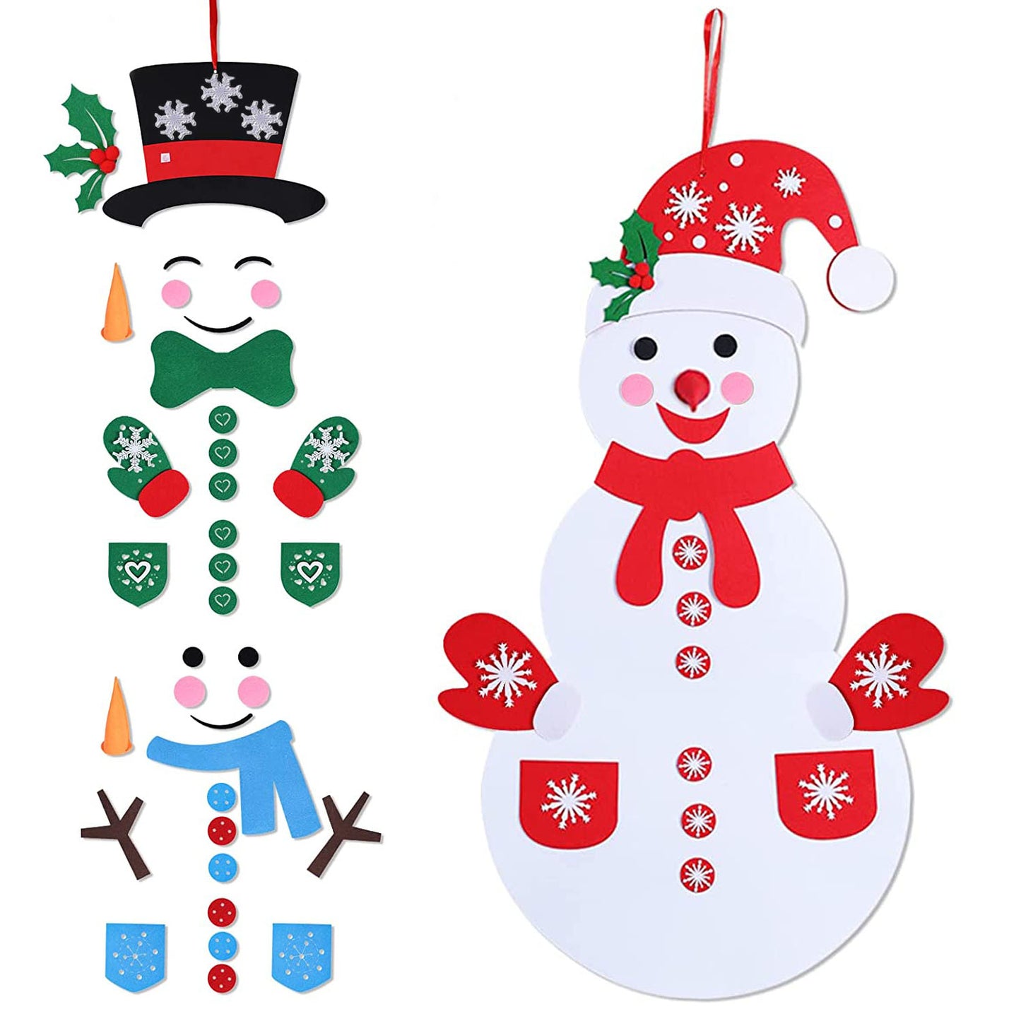 Felt Christmas Snowman Set DIY Felt Christmas Hanging Decorations Kits with 54Pcs Detachable Ornaments Xmas Gift for Toddlers - Multi -