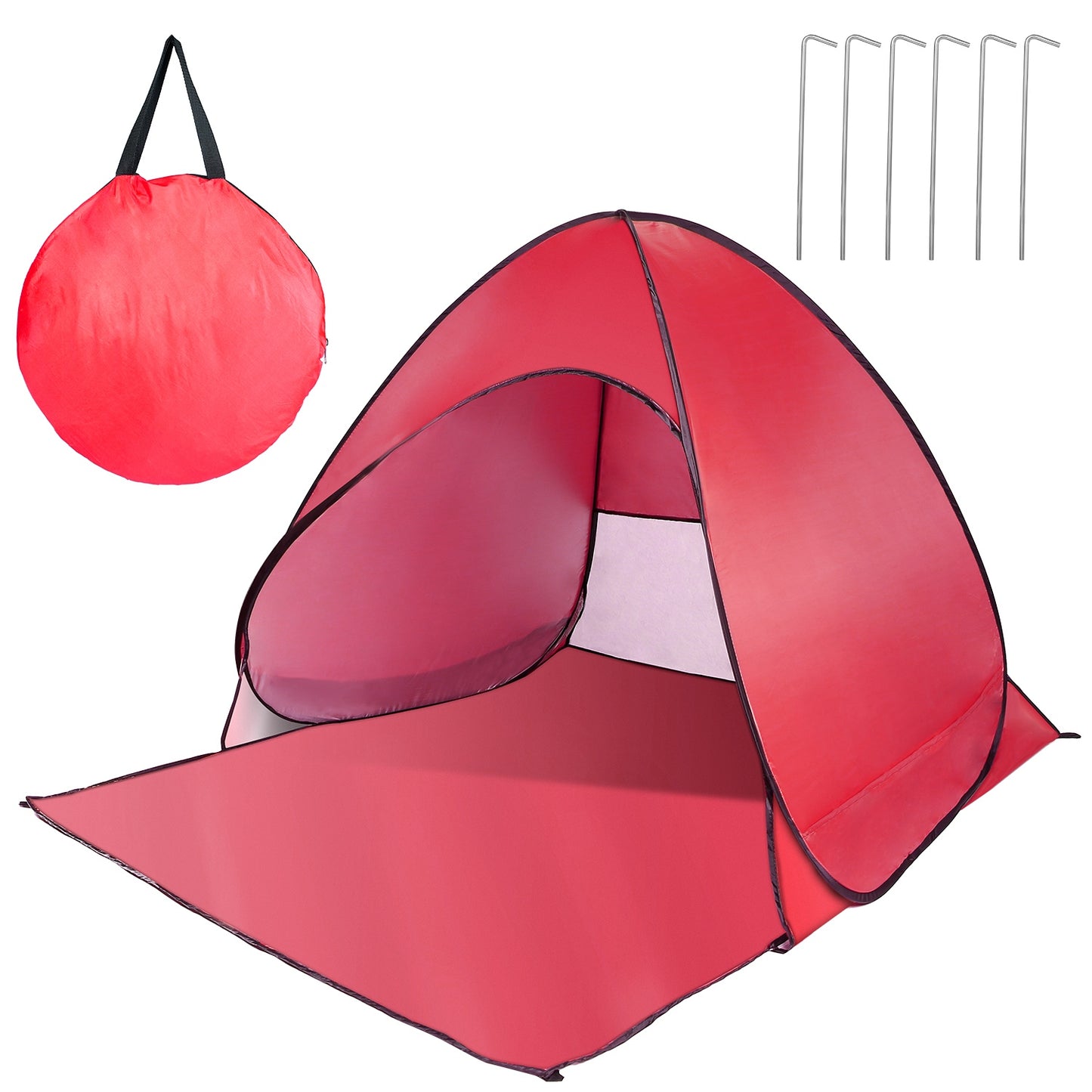 Pop Up Beach Tent Sun Shade Shelter Anti-UV Automatic Waterproof Tent Canopy for 2/3 Man w/ Net Window Storage Bag for Outdoor Beach Camping Fishing P - Red -