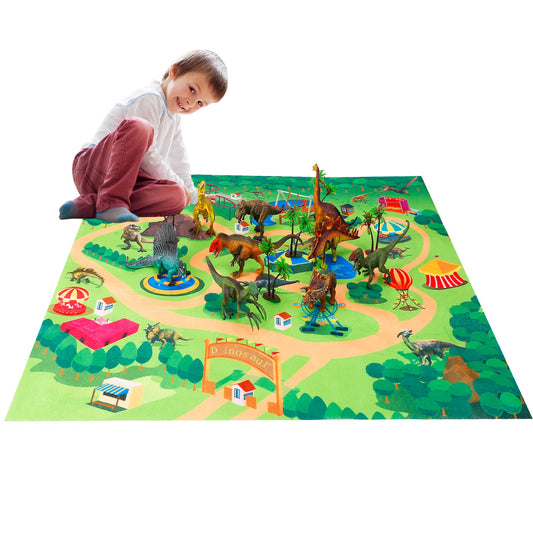 Dinosaur Figure Play Set with 31.1x27.4x0.04in Activity Play Mat Realistic Dinosaur Figures Trees - Multi -