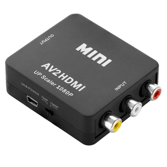 RCA to HDMI Converter 1080P AV Composite CVBS to HDMI Adapter w/ USB Video Audio Transform for Game Player DVD HDTV Projector Game Console Displayer - Black -