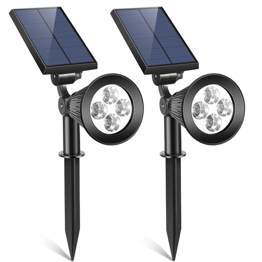 2Pcs Solar Spotlight Outdoor Dusk To Dawn Light Wall Path Lawn Garden Lamp Waterproof - Black -