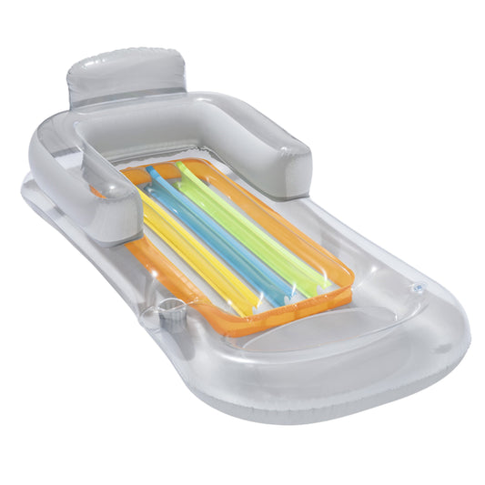 59in Inflatable Pool Float Raft w/ Headrest Armrest Cupholder Swimming Pool Lounge Air Mat Chair - Blue -