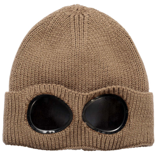 Unisex Knit Beanie Hat with Goggle Chunky Winter Warm Hat Skull Cap 4 Colors - Khaki -