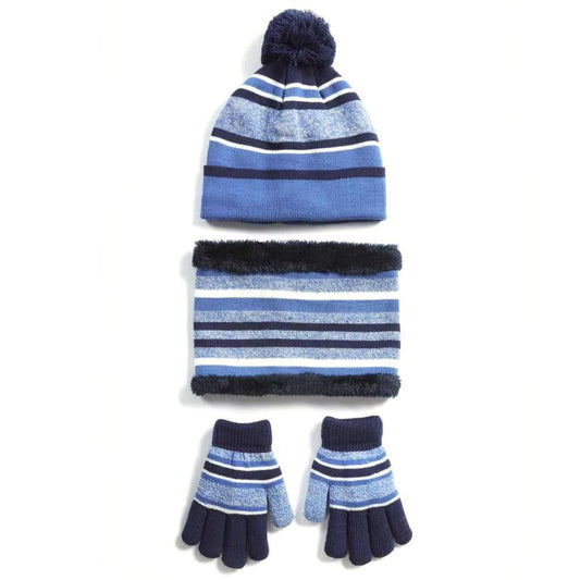 Winter Kids Knitted Hat Scarf Gloves 3Pcs Boys Girls Winter Warm Beanie Hat and Glove Scarf Set Beanie Neck Warmer Mittens for 4-7-Year-Old Kids - Blue -