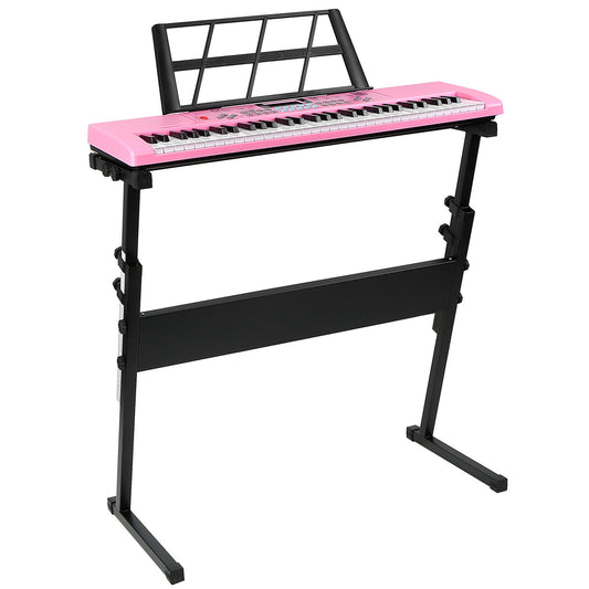 61 Keys Digital Music Electronic Keyboard Electric Musical Piano Instrument Kids Learning Keyboard w/ Stand Microphone For Beginners - Pink -