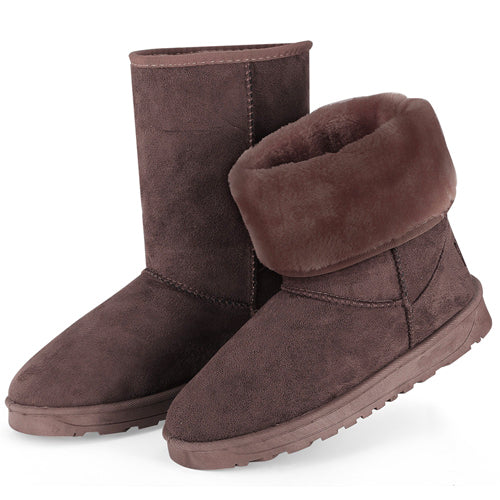 Women Ladies Snow Boots Waterproof Faux Suede Mid-Calf Boots Fur Warm Lining Shoes - Chocolate - 6